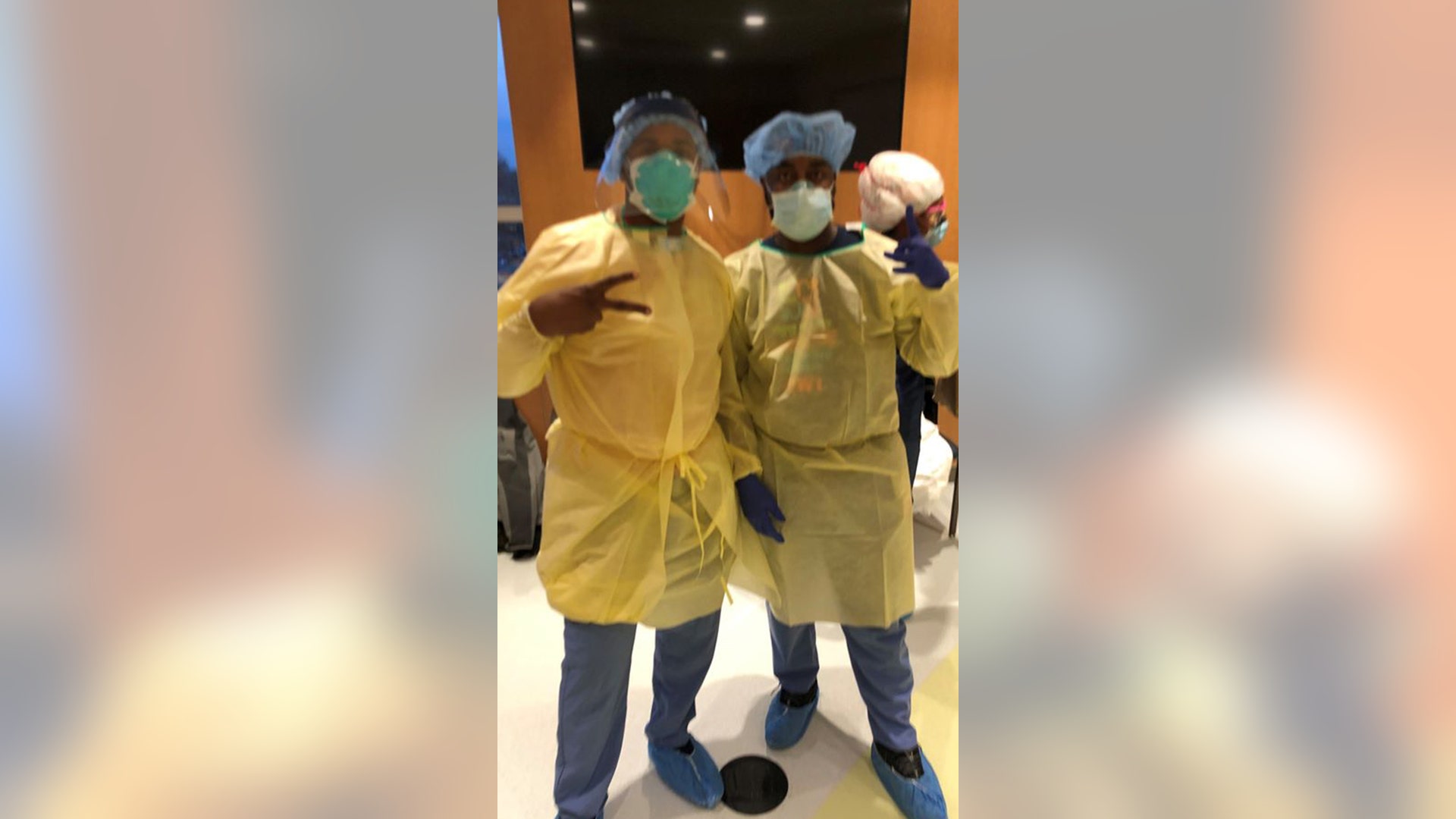 Hi, Here is a photo of Karey and Javid two critical care RNs of the COVID-19 Care Force who help care for the residents at MJHS Health System’s Isabella Geriatric Center. Being on the COVID Care Force means you go where you are needed! Sincerely, Michelle Barbero