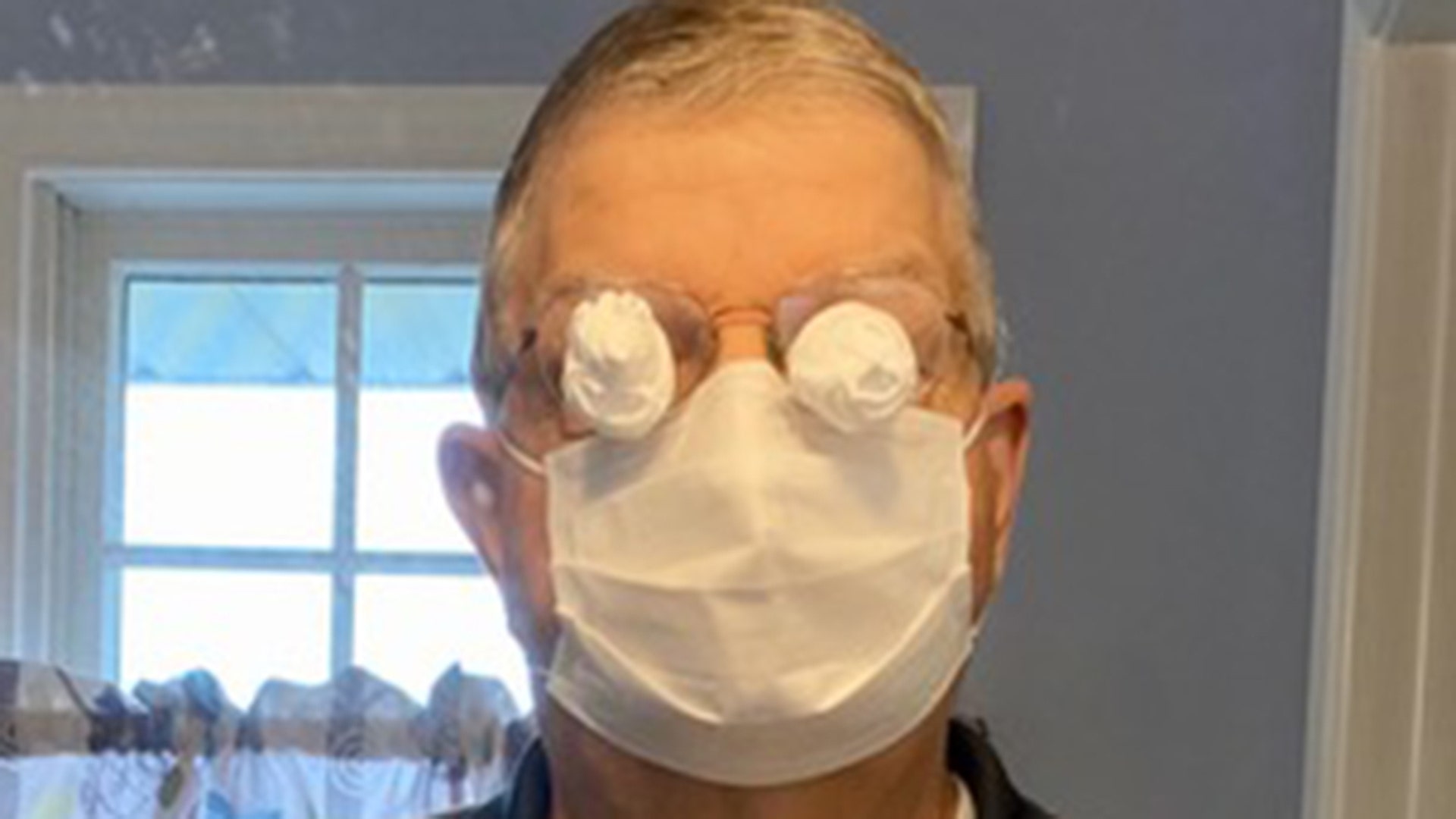 I went out today with a mask and had difficulties because my glasses fogged up. I had a friend suggest that I use some shaving cream. Wow, I just tried it and it worked great, NO FOG! # - Too much time at home.