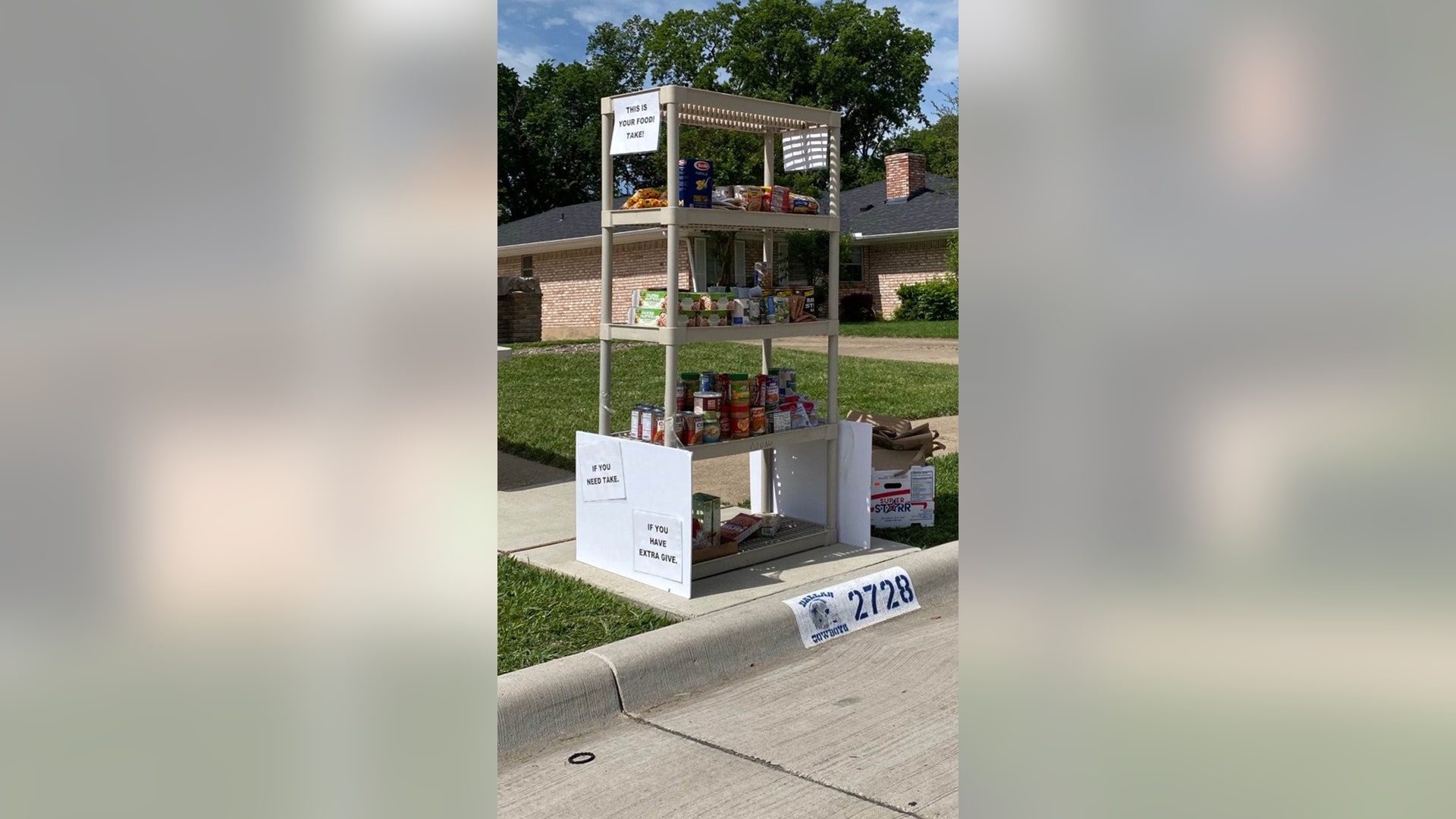 In Plano, Texas generous neighbors set up tables and shelves with food and household goods including paper towels and toilet paper for those who need it. Great example of how a crisis brings out the best in people.
