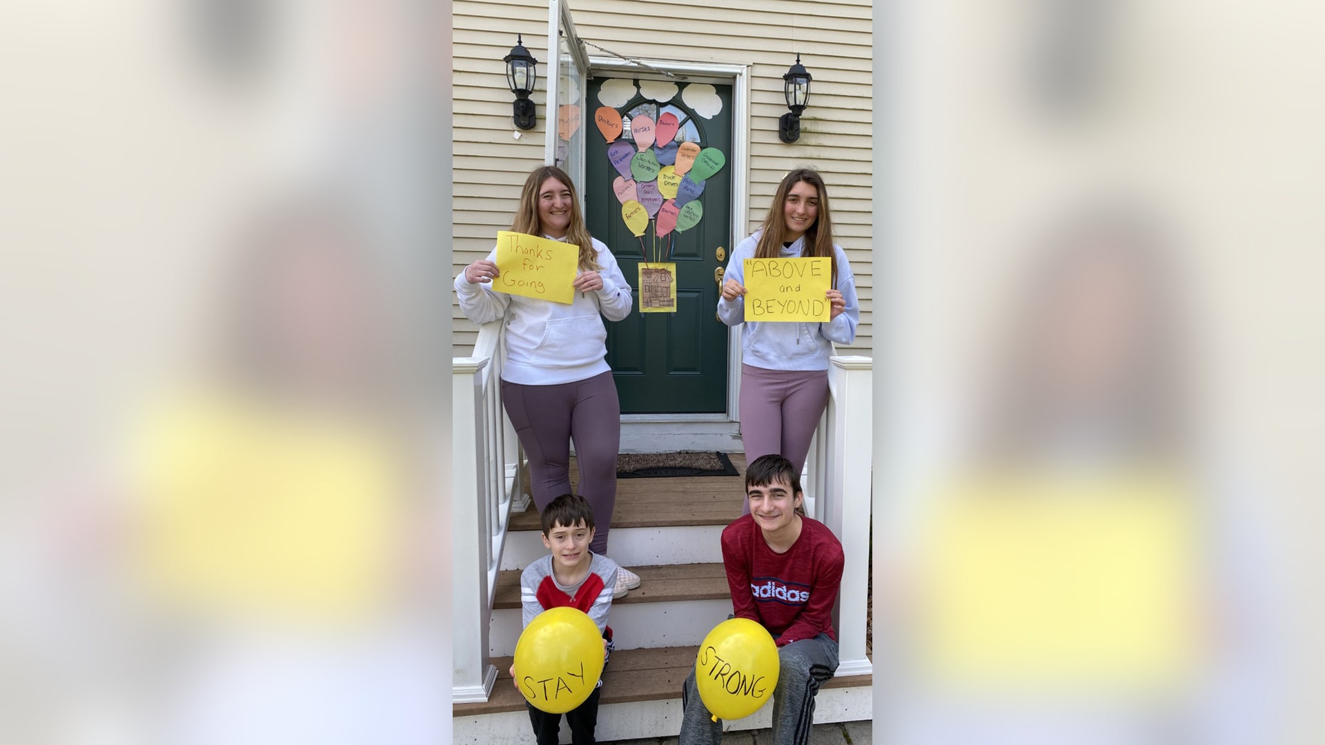 Old Saybrook CT Police Dept. recently sponsored a contest for residents to “Dress Up Their Doors” to show appreciation for all the essential workers and those on the front lines during COVID 19. Here is our submission inspired by Disney’s UP. The Lombardi Family Old Saybrook, CT