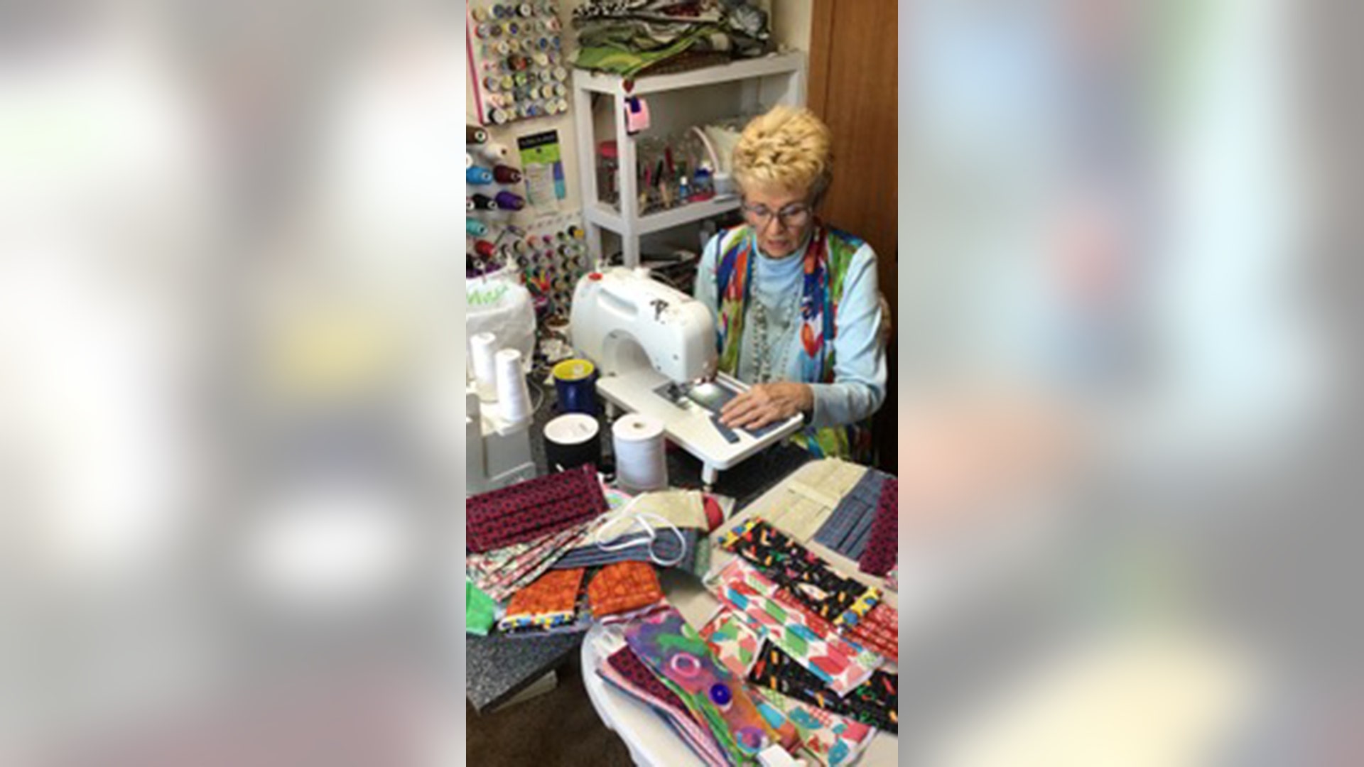 Karen Erickson, 82 yr old from Boise Idaho, is making masks to donate to healthcare providers, nursing homes, and cashiers. She has made over 150 masks and will continue to sew until she runs out of fabric and elastic.