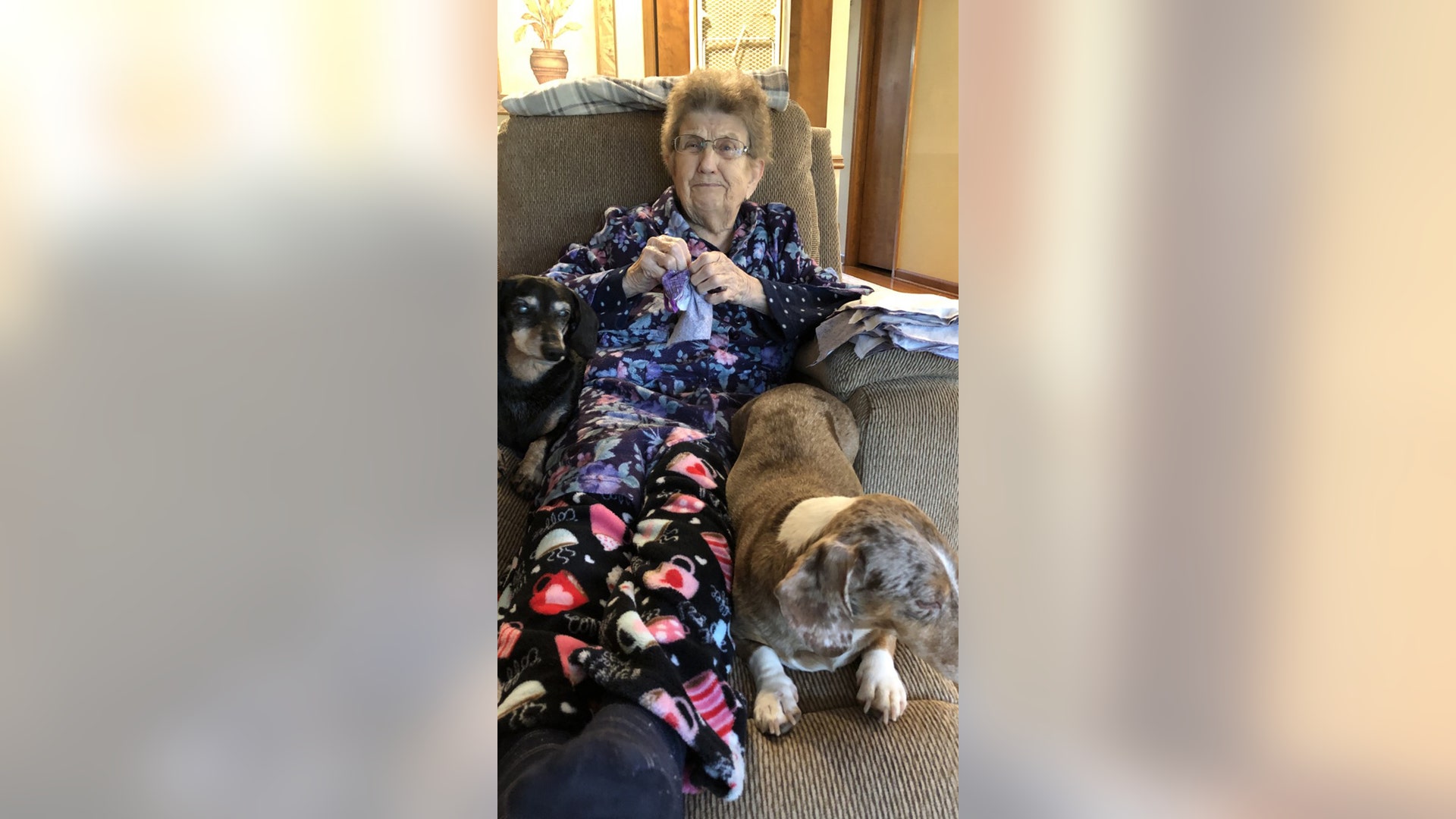 It has been a family affair sewing almost 300 face masks. 3 of us together forming an assembly line. 94 year old Grammy, while sitting in her favorite chair with her dogs, with dementia learned to turn the masks right side out.