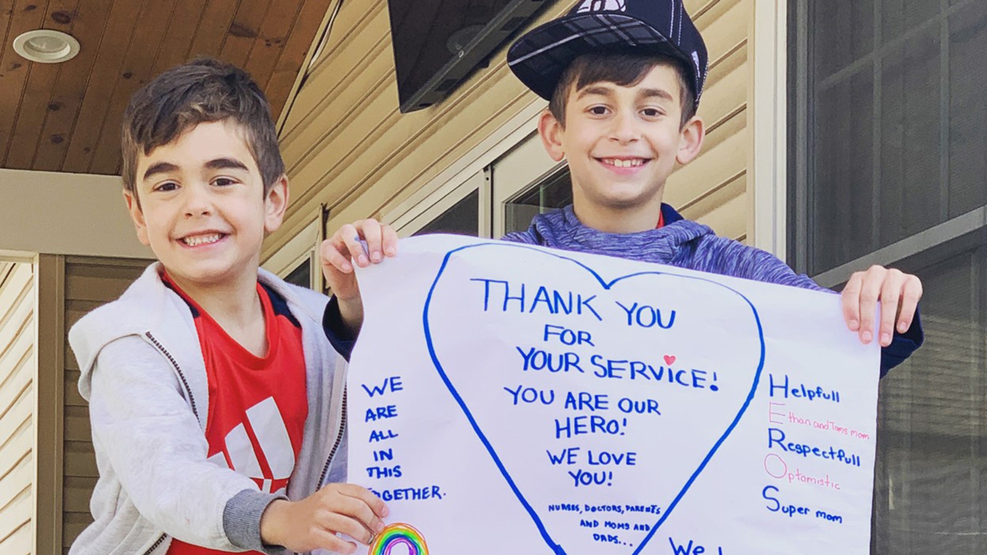 When my daughter Jackie heads out to work as an RN working with COVID patients each day, her two sons , Tommy and Ethan proudly send her off ... After 30 days of separation Jackie had endured a lot of sorrow and needed a hug, a retired nurse and she wrapped themselves in a sheet and wearing PPE masks ended 30 days of separation.