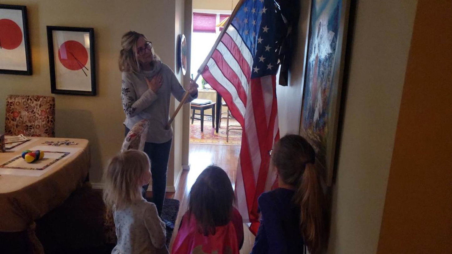 Pledge of Allegiance at Grandma's Temporary School