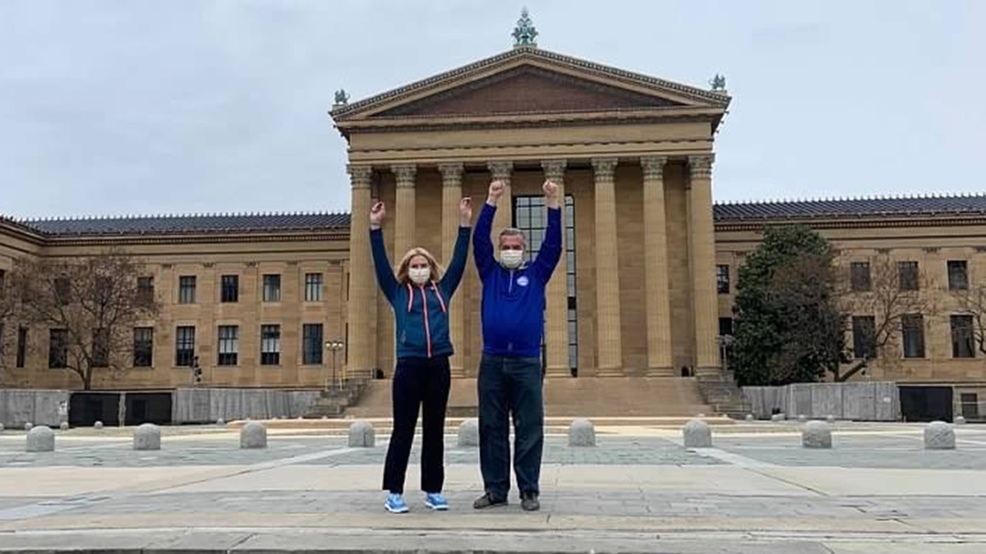 John and Tina Lynch ran up the steps to kill time !