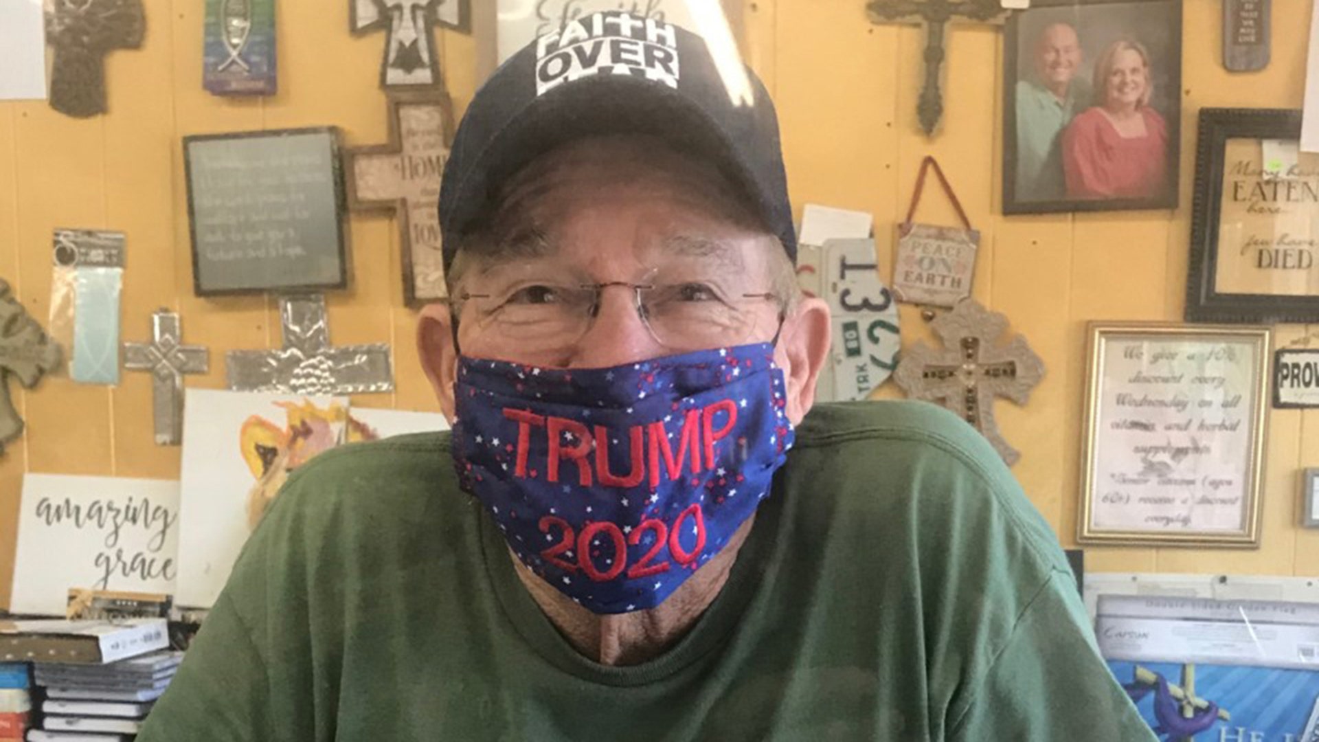 Hi Fox, This is my father-in-law, Ron Britt from Ron’s Mind, Body, and Soul Health Food Store in Mt. Pleasant, Texas (photo taken there today) finding a way to make wearing the mask more than just utilitarian. I love this picture! He’s so great!