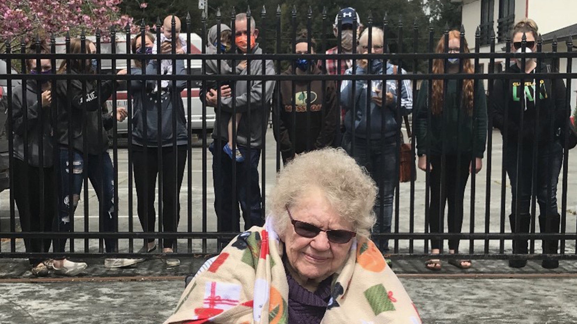 Visiting our 90 year old Grandma in the nursing home the only way we are allowed, 5 generations. 💔