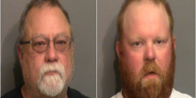 Gregory McMichael, 64, left, and Travis McMichael, 34, are facing charges in the shooting death of Ahmaud Arbery, Georgia authorities say.