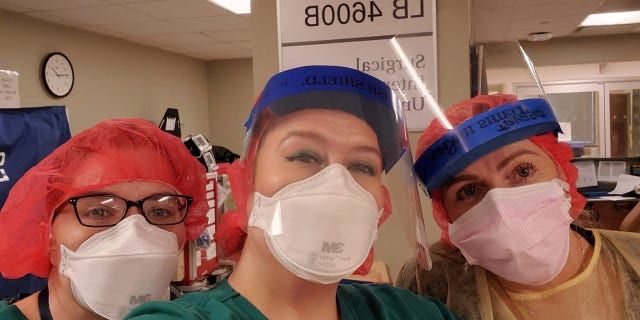 Members of the American Federation of Teachers' union in PPE provided by the union.