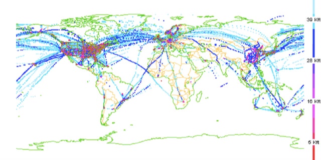 Aircraft-based operations across the globe in a 24-hour period as seen on May 4, 2020. Meteorological measurements taken from aircraft have plummeted by an average of 75 to 80 percent compared to normal due to the coronavirus pandemic, according to the World Meteorological Organization (WMO).