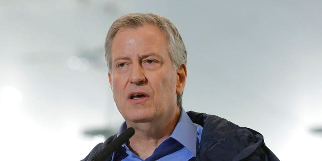 New York City Mayor Bill de Blasio speaks at the USTA Indoor Training Center on April 30, 2020. (AP Photo/Frank Franklin II, File)