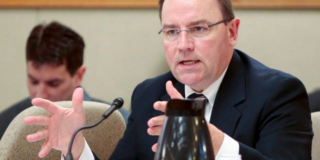 ​​​​​​​Wisconsin state Sen. Thomas Tiffany, R-Hazelhurst, speaks at the State Capitol in Madison, Wis., May 29, 2015. Tiffany, a candidate endorsed by President Trump, won Tuesday's special House election. (Associated Press).