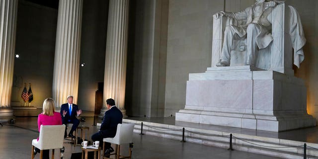 Fox News town hall: Trump predicts coronavirus vaccine by year’s end, vows ‘plague’ will pass 8 President Donald Trump speaks during a Fox News virtual town hall from the Lincoln Memorial, Sunday, May 3, 2020, in Washington, co-moderated by FOX News anchors Bret Baier and Martha MacCallum. (AP Photo/Evan Vucci)