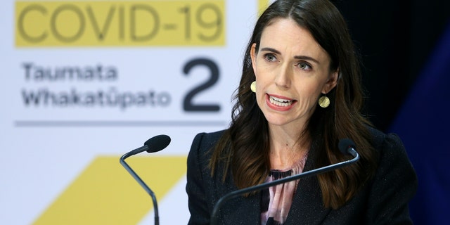 New Zealand Prime Minister Jacinda Ardern addresses a press conference after the 2020 budget at Parliament in Wellington, New Zealand, Thursday, May 14, 2020.