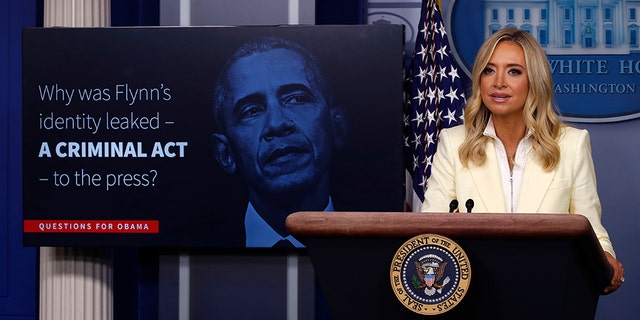 White House press secretary Kayleigh McEnany speaks with reporters about the coronavirus in the James Brady Briefing Room of the White House, Friday, May 22, 2020, in Washington. (AP Photo/Alex Brandon)