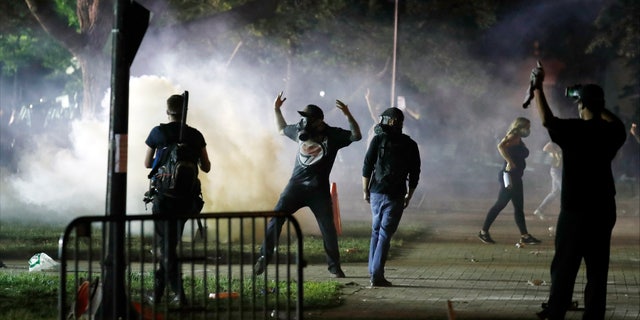 Demonstrators gather to protest the death of George Floyd, Sunday, May 31, 2020, near the White House in Washington. Floyd died after being restrained by Minneapolis police officers (AP Photo/Alex Brandon)