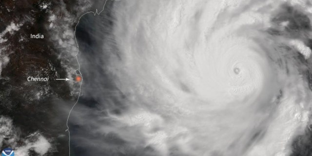 Tropical Cyclone Amphan is seen off India on Monday.