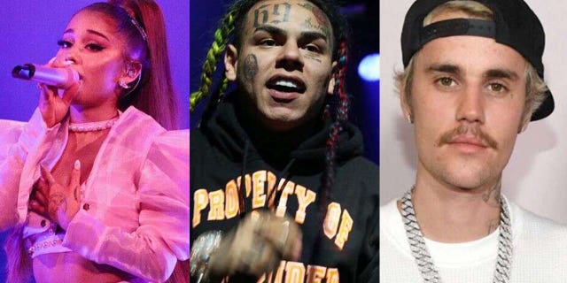 Rapper Tekashi 6ix9ine has accused Ariana Grande and Justin Bieber of allegedly buying their way into the No. 1 spot on the Billboard Hot 100 chart.