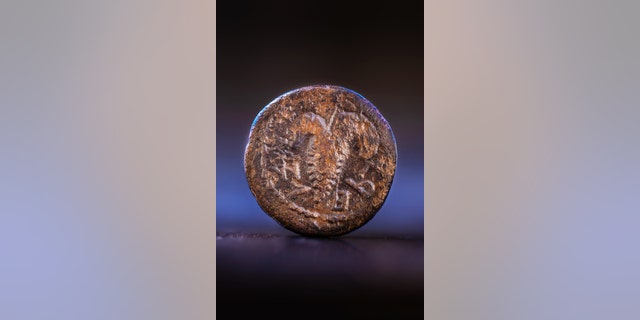 The Bar Kokhba revolt coin inscribed with the words "Return to Israel" with a cluster of grapes in the center.