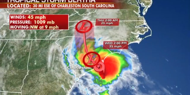 The forecast track of Tropical Storm Bertha.
