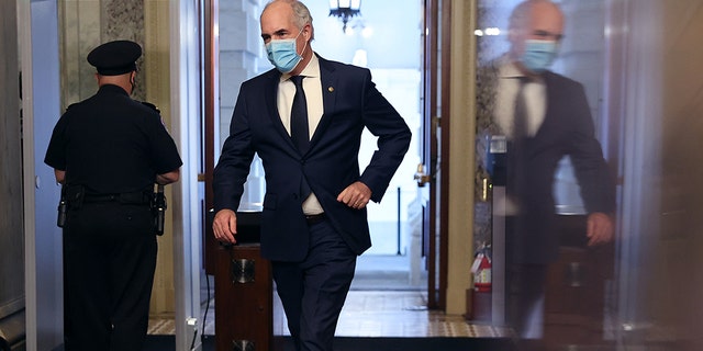 WASHINGTON, DC - MAY 18: Wearing a face mask to reduce the chance of transmission of the novel coronavirus, Sen. Robert Casey (D-PA) arrives at the U.S. Capitol for a vote May 18, 2020 in Washington, DC. The Senate is back in session during the COVID pandemic for a procedural vote on the nomination of Scott Rash to serve as federal district judge in Arizona. (Photo by Chip Somodevilla/Getty Images)