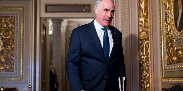 UNITED STATES - JANUARY 27: Senator Bob Casey, Jr., D-Pa., walks through the Senate Reception Room to the Senate chamber for the start of Senate impeachment proceedings on Monday, January 27, 2020.