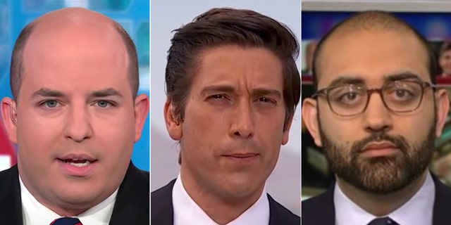 CNN’s in-house media critics, Brian Stelter (left) and Oliver Darcy, condemned ABC’s David Muir (center), saying he missed “an opportunity to prosecute” President Trump.