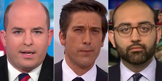CNN’s in-house media critics, Brian Stelter (left) and Oliver Darcy, condemned ABC’s David Muir (center), saying he missed “an opportunity to prosecute” President Trump.