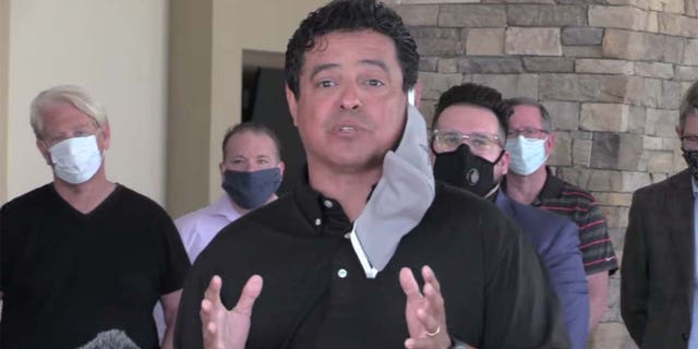 Pastor Eli Loera of Family Christian Assembly in Fresno, Calif., spoke in Spanish, urging Gov. Gavin Newsom to reopen churches earlier than expected.