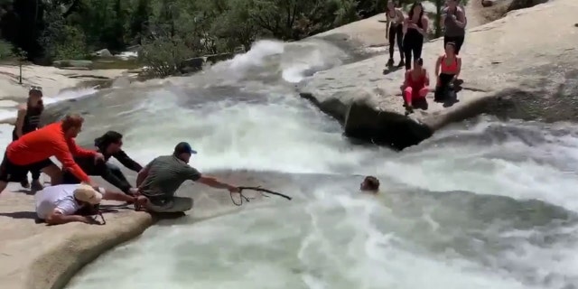 Off-duty California Highway Patrol Brent Donley rescues a 24-year-old man from Fresno who ended up trapped in a whirlpool on Saturday.