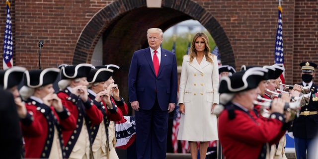 Melania Trump President Donald Trump and first lady Melania Trump participate in a Memorial Day ceremony at Fort McHenry National Monument and Historic Shrine, Monday, May 25, 2020, in Baltimore. (AP Photo/Evan Vucci)