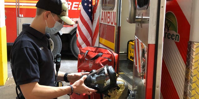 Paramedics don gowns, gloves, goggles and N95 masks before they enter a home. Six percent of the FDNY’s 4,400 EMS workers are currently on COVID 19 medical leave.
