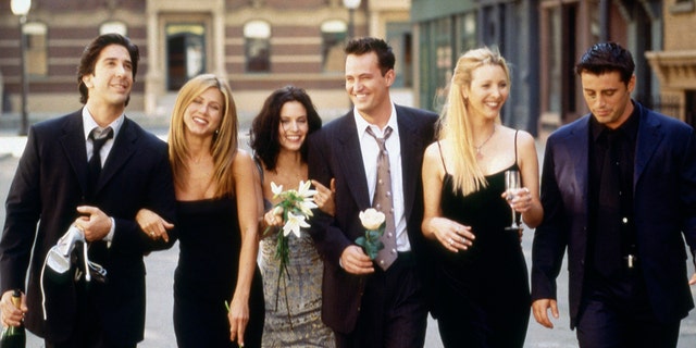 Left to right: David Schwimmer as Ross Geller, Jennifer Aniston as Rachel Green, Courteney Cox as Monica Geller, Matthew Perry as Chandler Bing, Lisa Kudrow as Phoebe Buffay, Matt LeBlanc as Joey Tribbiani. A 'Friends' taping is being targeted for the first part of 2021, Fox News confirmed last month.<br>
(Photo by: NBCU Photo Bank/NBCUniversal via Getty Images via Getty Images)