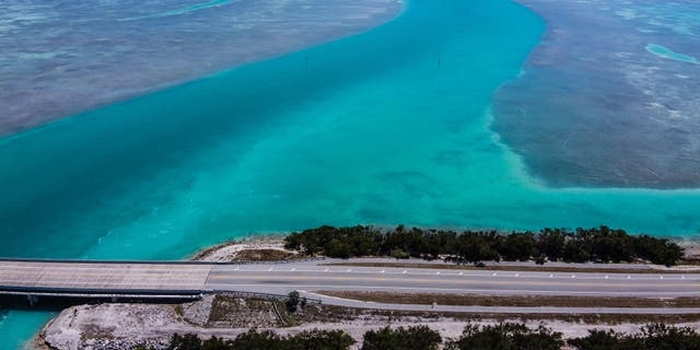 An aerial view shows deserted country road 905 in Key Largo on March 22. (CHANDAN KHANNA/AFP via Getty Images)