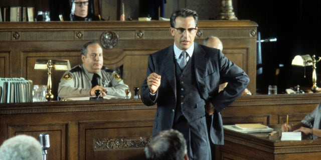 Kevin Costner in court in a scene from the film 'JFK.'
