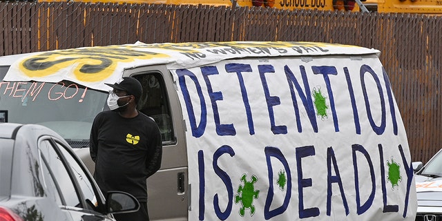 Human rights activists prepare for a car caravan protest through Los Angeles to call on officials to release inmates from jails to prevent the spread of coronavirus on April 7, 2020. (ROBYN BECK/AFP via Getty Images)