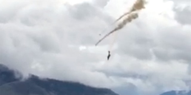 The plane, seen prior to crashing in Kamloops, in this still image obtained from a social-media video.