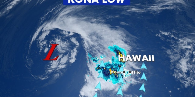 A Kona Low is a persistent subtropical cyclone that typically forms northwest of Hawaii between October and April.