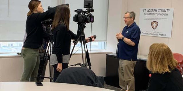 St. Joseph County deputy health officer, Dr. Mark Fox, as he spoke to the media about COVID-19 in March.