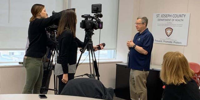 St. Joseph County deputy health officer, Dr. Mark Fox, as he spoke to the media about COVID-19 in March.