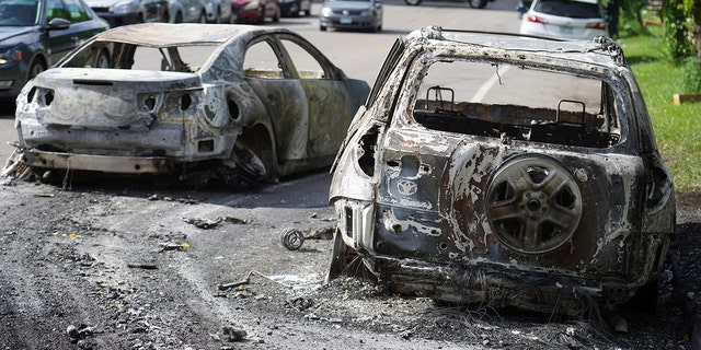 The aftermath of riots Friday in Minneapolis. (Brian Peterson/Star Tribune via AP)