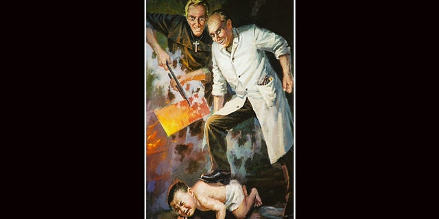 North Korean painting displayed in a museum depicting Christians as the enemy and attacking Korean people.