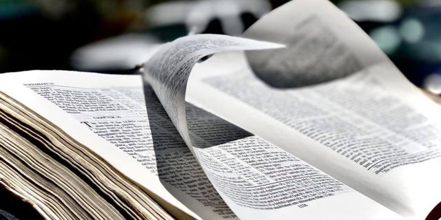Pastor Samson Ryman's Bible is open whole he preaches during a drive-in service in upstate New York.