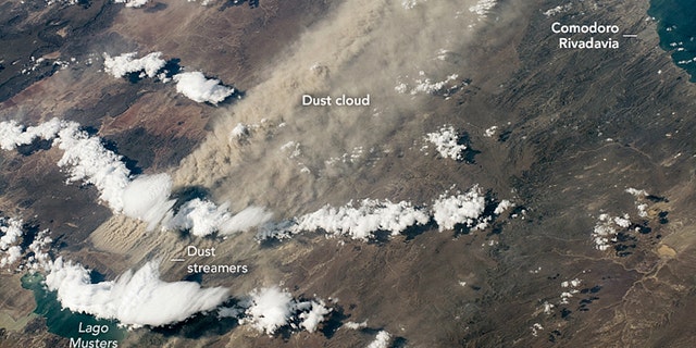 A large dust storm can be seen over southern Argentina on March 7, 2020.