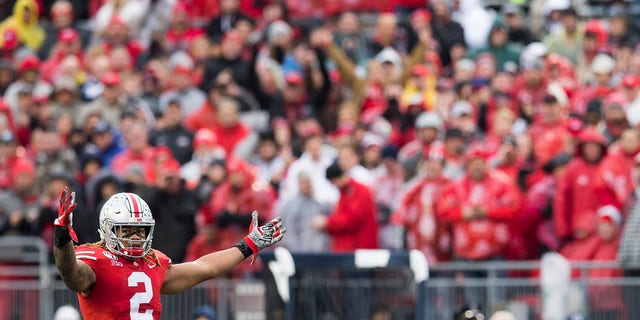 Nov 23 2019 Columbus OH USA Ohio State Buckeyes defensive end Chase Young fires up the home fans during the second half against the Penn State Nittany Lions at Ohio Stadium