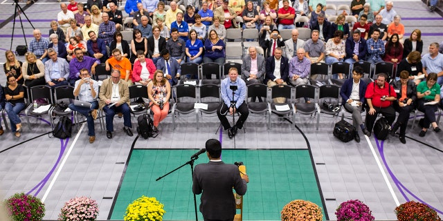Rep. Ro Khanna, D-Calif., speaking at the Grand Opening of the Forge in Iowa on Sept. 7, 2019.