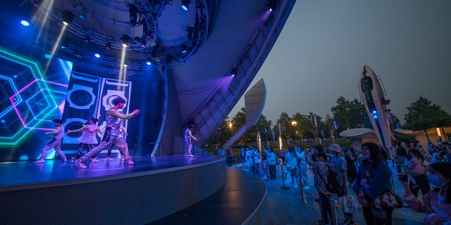 Visitors watching the live shows were instructed where to stand via social-distancing markers on the ground.