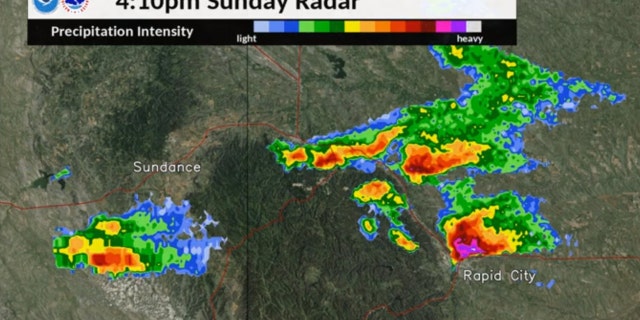 Severe thunderstorms brought large hail to western South Dakota and into Wyoming on Sunday.