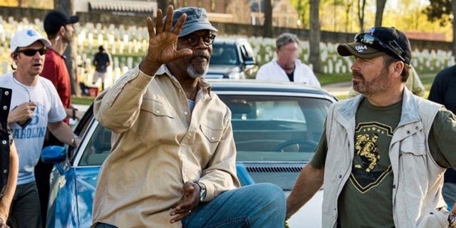 'The Last Full Measure' director Todd Robinson, right, is seen with film star Samuel L. Jackson on the set.