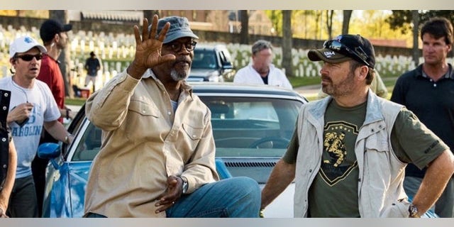 'The Last Full Measure' director Todd Robinson, right, is seen with film star Samuel L. Jackson on the set.